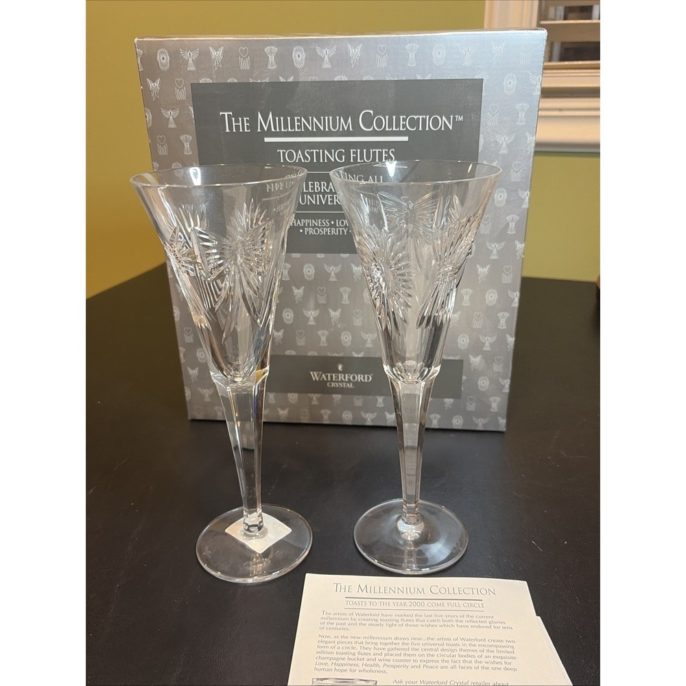 Waterford Crystal Millennium "Universal Wishes" 5 Toasts Flutes NEW In Box
